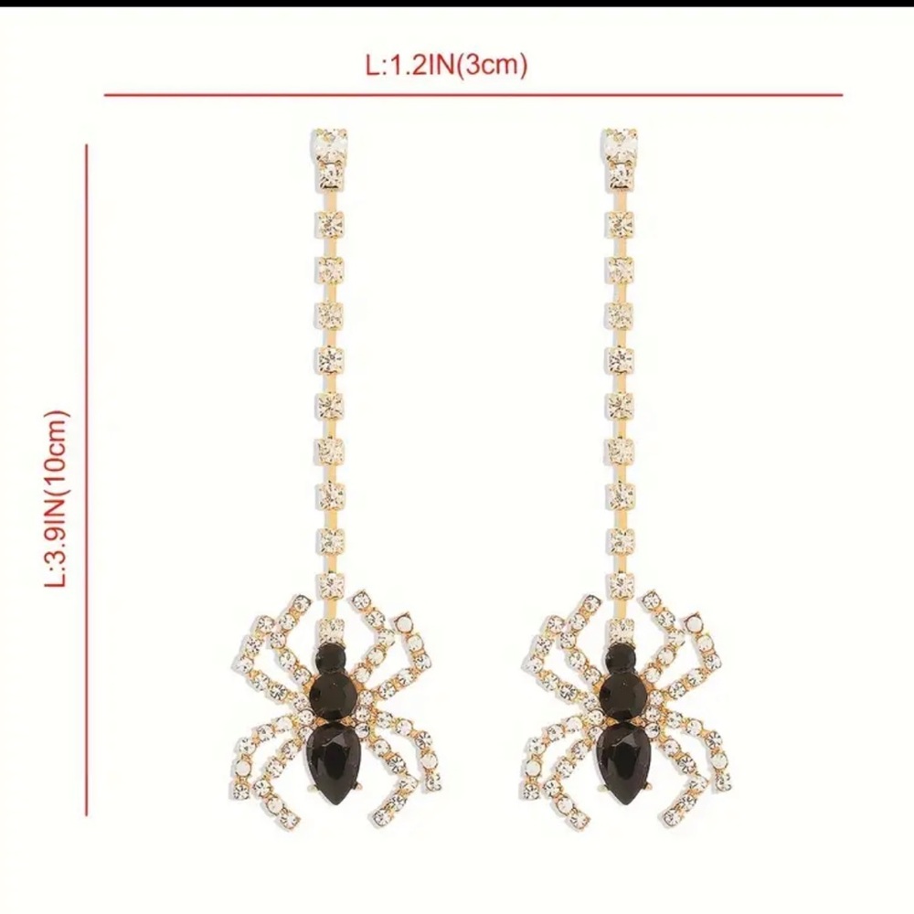 NEW Spider Web Chandelier Earrings Halloween Black Crystal Statement Jew… - Picture 2 of 5